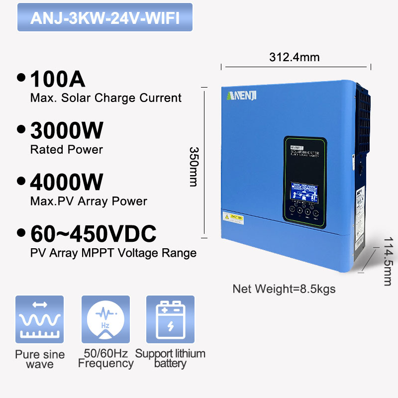 Inverter Pure Sine Wave 60Hz 120V 3000W - Inversor solar off-grid 24V 3000W 120V,
