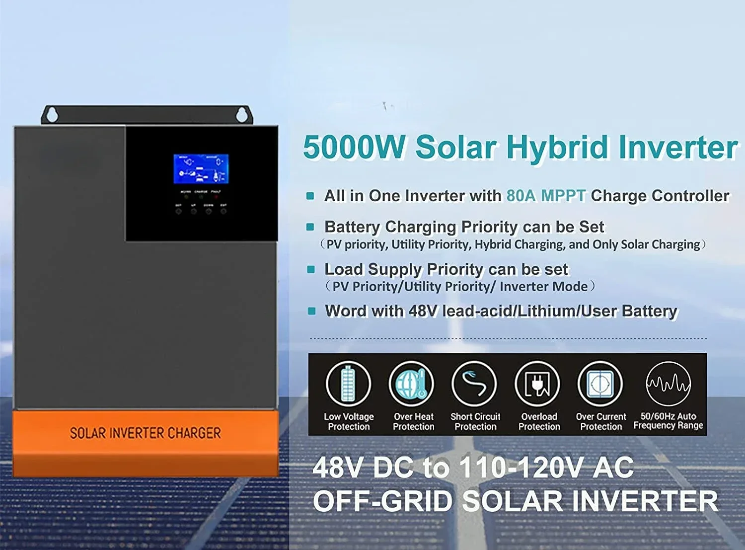 5.5kW MPPT 100A óptico 220V 48 - Hybrid Solar Inverter 5.5Kw Mppt 48V avaliação e preço