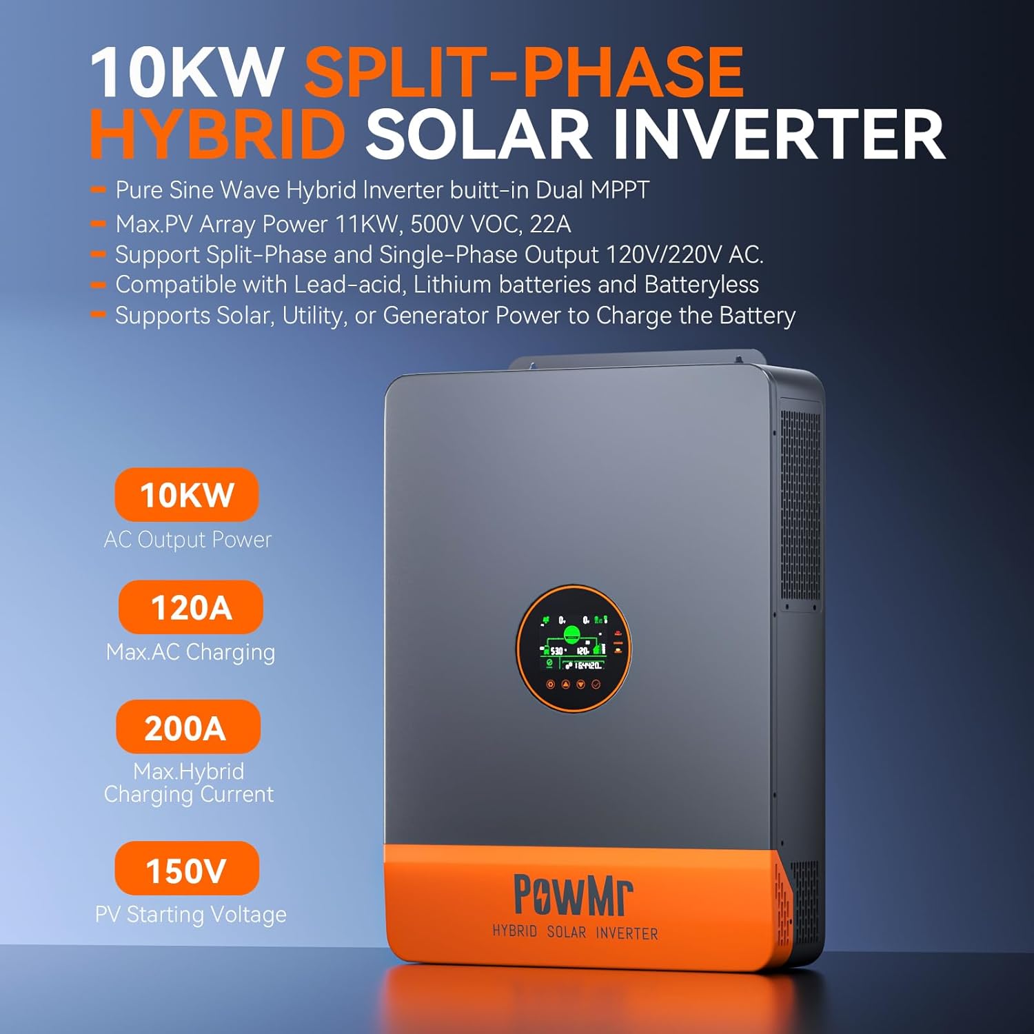 Inversor Híbrido Solar PowMr 1 - Split Phase Inverter 10Kw 110V 220V avaliação e preço