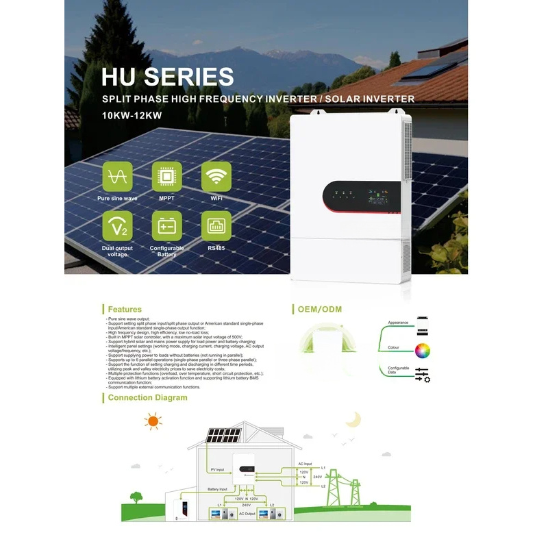 Inversor solar híbrido HU Seri - Split Phase Inverter 10Kw 110V 220V avaliação e preço