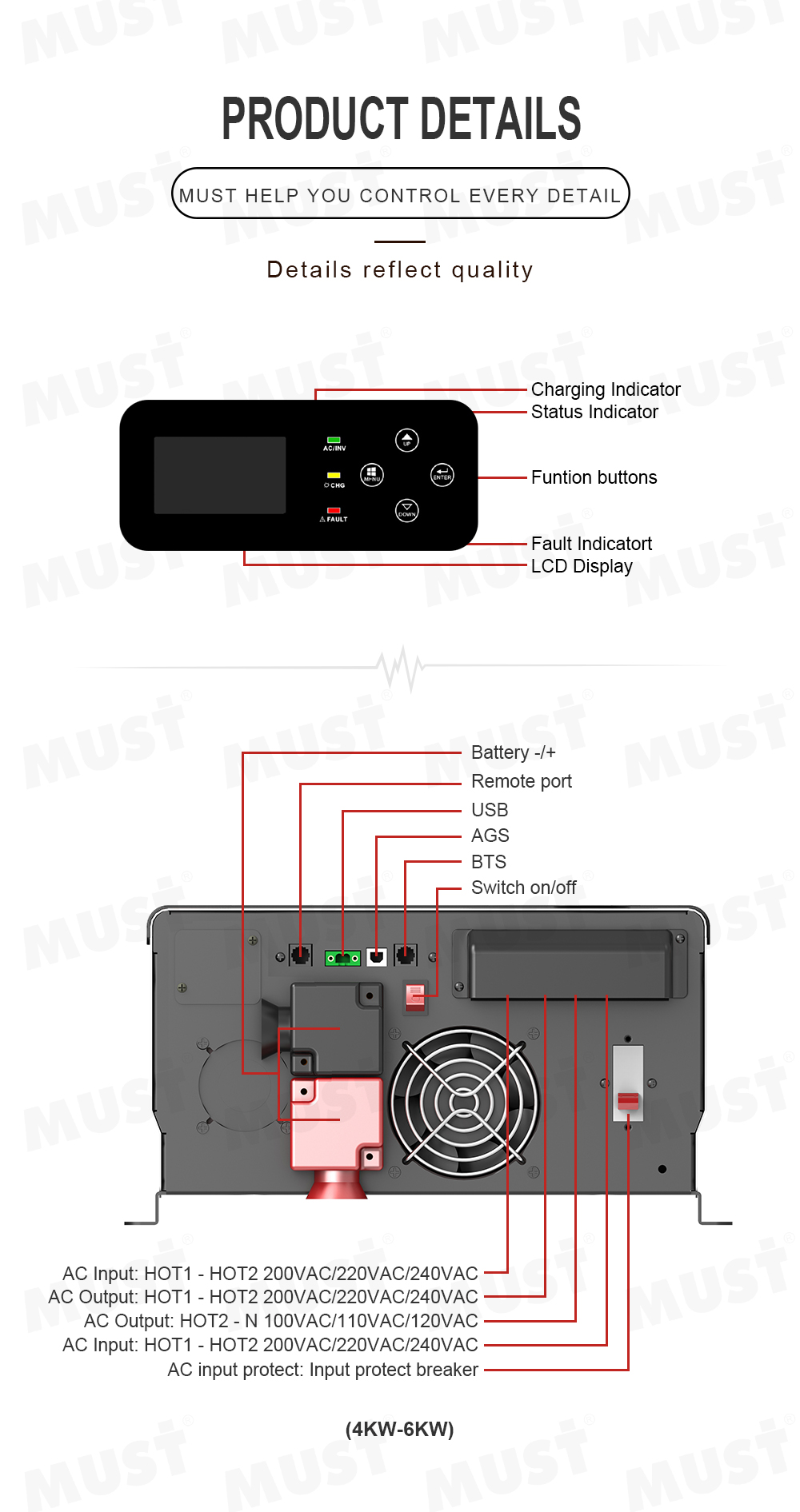 Inversor de Potência Bifásico  - Pure Sine Wave Inverter 5000W 48V 220V avaliação e preço
